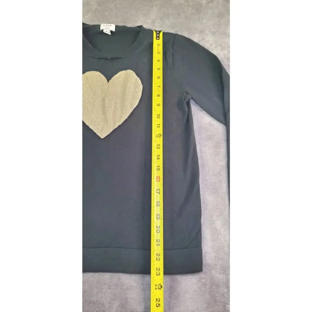 J.Crew Teddie Sweater Womens Sz M Black Heart Crewneck Cotton Knit C30-87